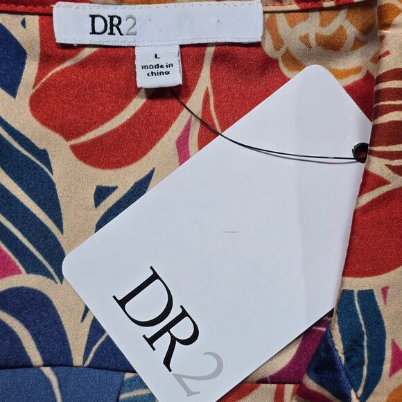 DR2 Orange Floral Shirt NEW Button Up Short Sleeves Hawaiian Women's Size L Top - Picture 3 of 7